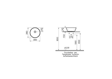 VitrA Geo 7421B020-0016  Yuvarlak Çanak Lavabo, 38 cm, Mat Bej