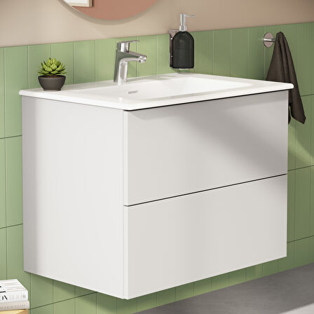 VitrA Metropole Pure 67213 Lavabo Dolabı, 2 Çekmeceli, Mat Açık Gri, 80 cm