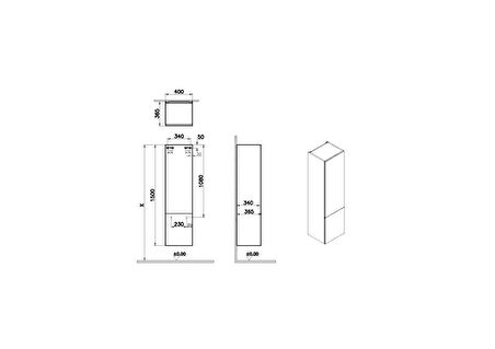 VitrA Metropole Pure 67277 Boy Dolabı, Mat Açık Gri,40 cm