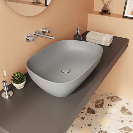 VitrA Outline 5993B476-0016 Çanak Lavabo, TV Şekilli, Mat Taş Gri, 60x40 cm