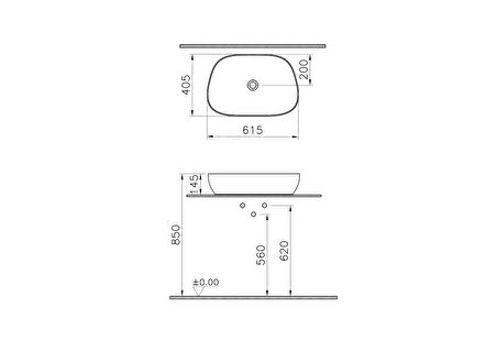 VitrA Outline 5993B476-0016 Çanak Lavabo, TV Şekilli, Mat Taş Gri, 60x40 cm