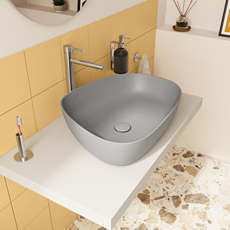 VitrA Outline 5991B476-0016 Çanak Lavabo, TV Şekilli, Mat Taş Gri, 55x43 cm