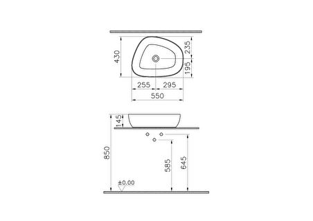 VitrA Outline 5991B476-0016 Çanak Lavabo, TV Şekilli, Mat Taş Gri, 55x43 cm