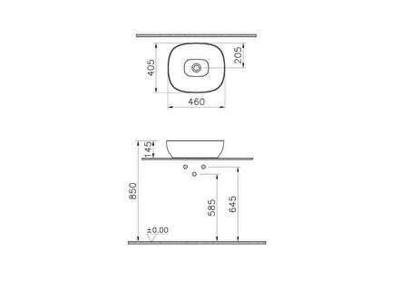 VitrA Outline 5994B476-0016 Çanak Lavabo, Dikdörtgen, Mat Taş Gri, 45x40 cm
