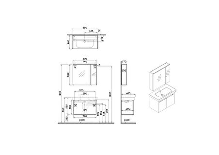 VitrA Step Demonte 67708 Banyo Dolabı Seti, 85 cm, Parlak Beyaz & Altın Meşe