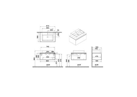 VitrA Nuo 67692 Lavabo Dolabı, Parlak Beyaz, Çanak Lavabolu, 80 cm