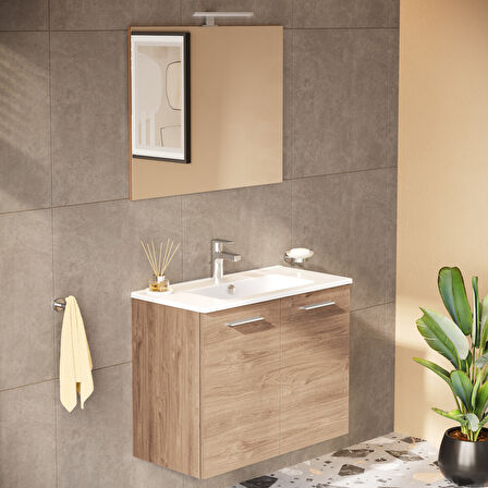 VitrA Ardea 69567 Banyo Dolabı Seti, Kapaklı, 80 cm, Altın Meşe