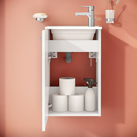 VitrA Mia 69576 Banyo Dolabı Seti, Kapaklı, Parlak Beyaz, 40 cm