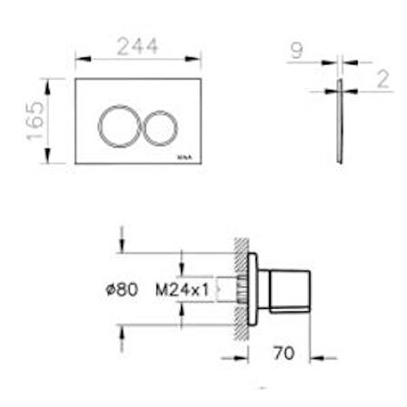 VitrA Origin, 800-2033 Kumanda Paneli ve Stop Valf Seti, Parlak Krom (740-2480, A41461GR)