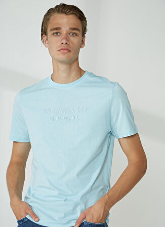 Murphy&Nye Bisiklet Yaka Düz Mavi Erkek T-Shirt EMBOSS t-shirt