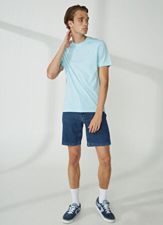 Murphy&Nye Bisiklet Yaka Düz Mavi Erkek T-Shirt EMBOSS t-shirt