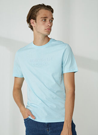 Murphy&Nye Bisiklet Yaka Düz Mavi Erkek T-Shirt EMBOSS t-shirt