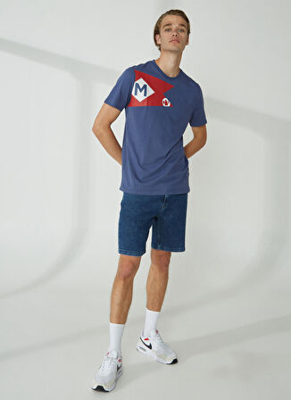 Murphy&Nye Bisiklet Yaka Düz İndigo Erkek T-Shirt FLAG TEE T-SHIRT