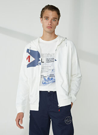 Murphy&Nye Kapüşon Yaka Düz Beyaz Erkek Sweatshırt HOODED FLAG SWEATSHIRT