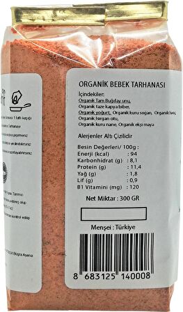 Organik Bebek Tarhanası +6 Ay 300 gr Katkısız Doğal