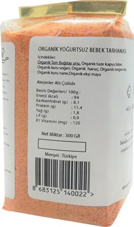 Organik Yoğurtsuz Bebek Tarhanası +6 Ay 300 gr Katkısız Doğal