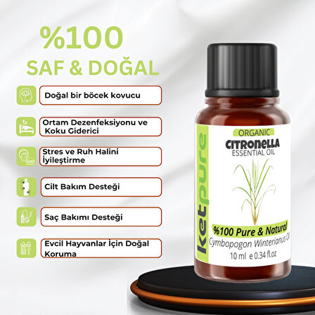 Organik İçerikli Citronella (Sitronella) Uçucu Yağı 10 ML Citronella Essential Oil