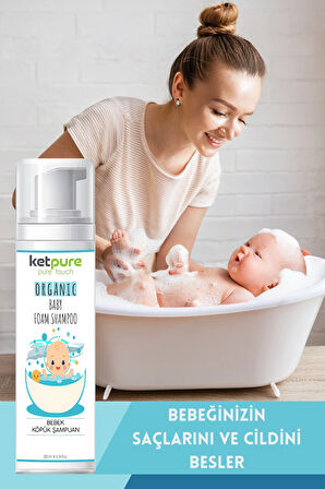 Yenidoğan Bebek Köpük Şampuanı Saç ve Vücut İçin Organik ve Doğal İçerik 200 ML