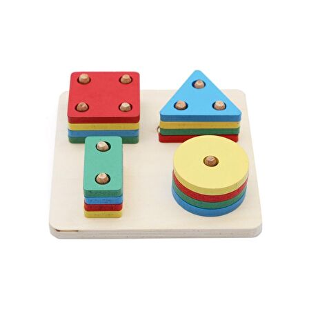 Hamaha Wooden Toys Doğal Ahşap Eğitici Oyuncak Kare 4'lü Sütun Geometrik Şekil