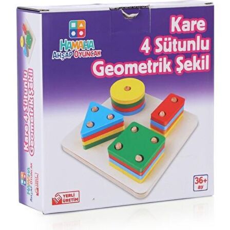 Hamaha Wooden Toys Doğal Ahşap Eğitici Oyuncak Kare 4'lü Sütun Geometrik Şekil