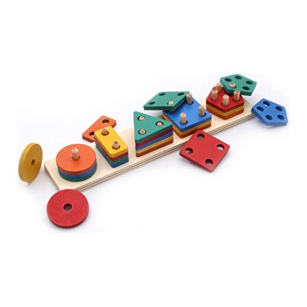 Hamaha Wooden Toys Doğal Ahşap Eğitici Oyuncak Dikdörtgen 5'li Sütun Geometrik Şekil