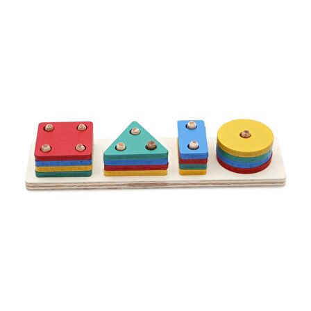 Hamaha Wooden Toys Doğal Ahşap Eğitici Oyuncak Dikdörtgen 4'lü Sütun Geometrik Şekil