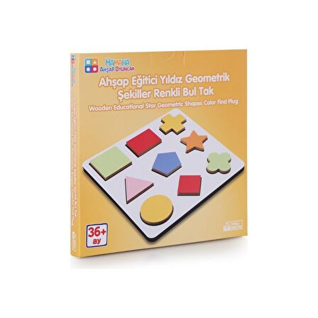 Hamaha Wooden Toys Doğal Ahşap Eğitici Oyuncak Yıldız Geometrik Şekiller Renkli Bultak