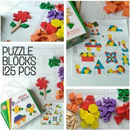 Hamaha Wooden Toys 125 Parça Ahşap Eğitici Tangram Puzzle Blok Seti