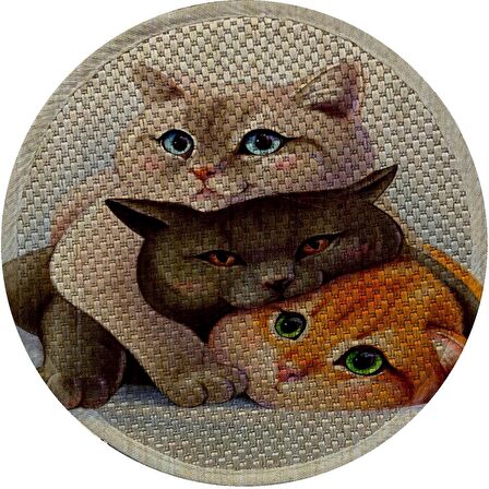 Glipet Desenli Çift Taraflı Kedi Tırmalama Paspası  Yuvarlak Three Cat 36*36 cm