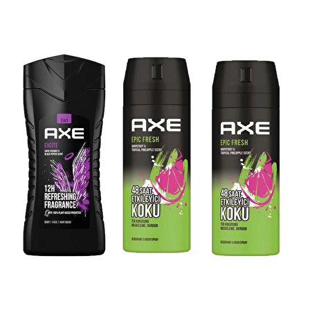 Axe Epic Fresh Erkek Deodorant 150ML X2 Adet + Excite 3in1 Erkek Duş Jeli 250ML 2li Set