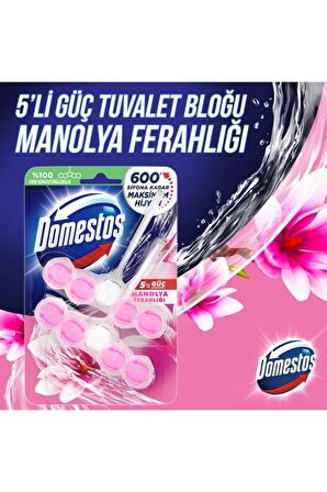 Domestos WC Blok 5'li Güç Tuvalet Bloğu Manolya Ferahlığı Maksimum Hijyen 100 G