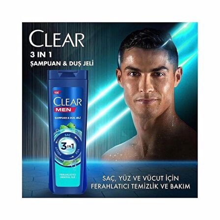 Clear Men 3 İn 1 Şampuan & Duş Jeli Ferahlatıcı Mentol 350 Ml