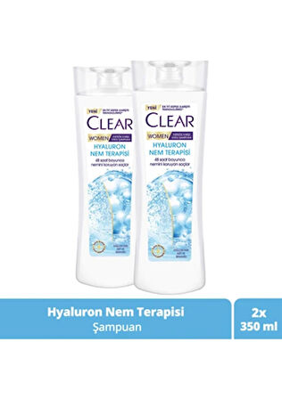 Clear Women Kepeğe Karşı Etkili Saç Bakım Şampuanı Hyaluron Nem Terapisi 350 ml X2