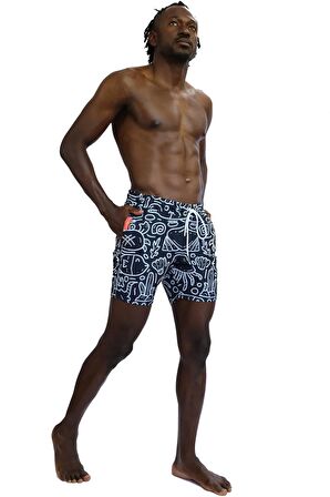 Enzo Stanley Erkek Desenli Lacivert Deniz Şortu