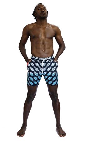 Enzo Stanley Erkek Desenli Lacivert Deniz Şortu