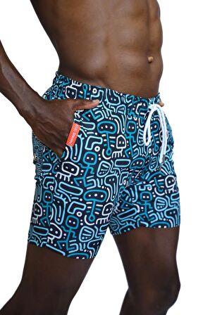 Enzo Stanley Erkek Desenli Lacivert Deniz Şortu