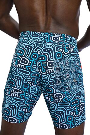 Enzo Stanley Erkek Desenli Lacivert Deniz Şortu