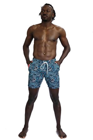 Enzo Stanley Erkek Desenli Lacivert Deniz Şortu