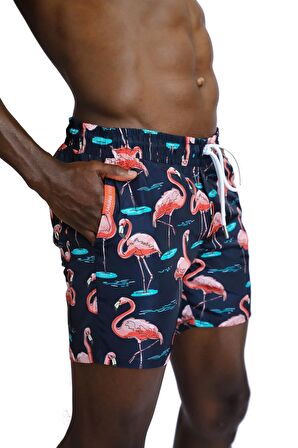 Enzo Stanley Erkek Desenli Lacivert Deniz Şortu