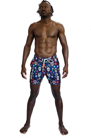 Enzo Stanley Erkek Desenli Lacivert Deniz Şortu