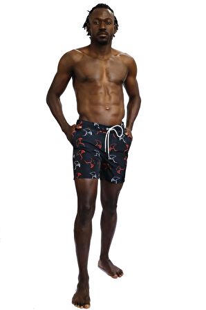 Enzo Stanley Erkek Desenli Lacivert Deniz Şortu