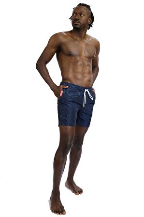 Enzo Stanley Erkek Desenli Lacivert Deniz Şortu