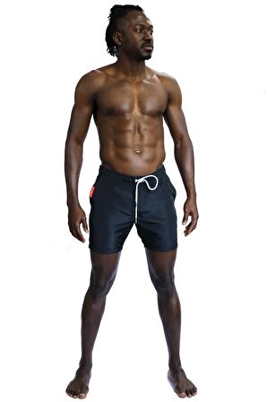 Enzo Stanley Erkek Desenli Siyah Deniz Şortu