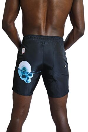 Enzo Stanley Erkek Desenli Siyah Deniz Şortu