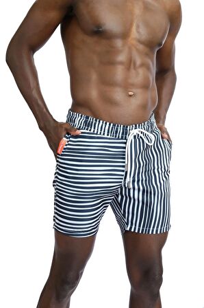 Enzo Stanley Erkek Çizgili Beyaz Deniz Şortu