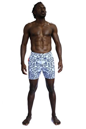 Enzo Stanley Erkek Desenli Beyaz Deniz Şortu