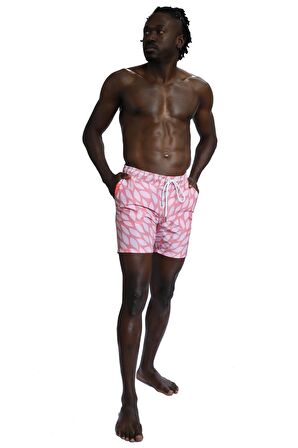 Enzo Stanley Erkek Desenli Pembe Deniz Şortu
