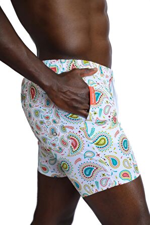 Enzo Stanley Erkek Desenli Beyaz Deniz Şortu