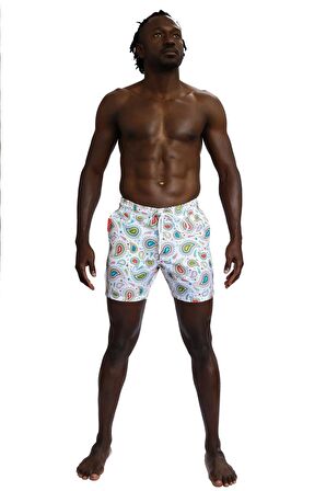 Enzo Stanley Erkek Desenli Beyaz Deniz Şortu