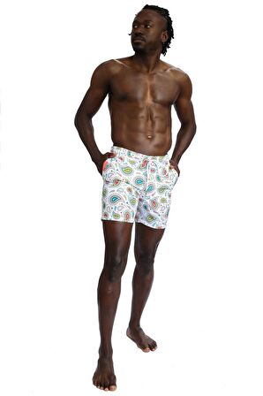 Enzo Stanley Erkek Desenli Beyaz Deniz Şortu